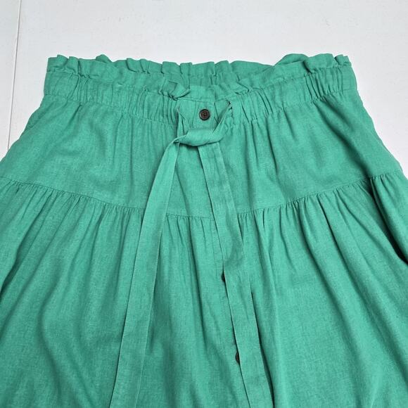 Universal Thread Midi Skirt XL Button Front Pockets Peasant Linen Blend Green - Picture 8 of 10